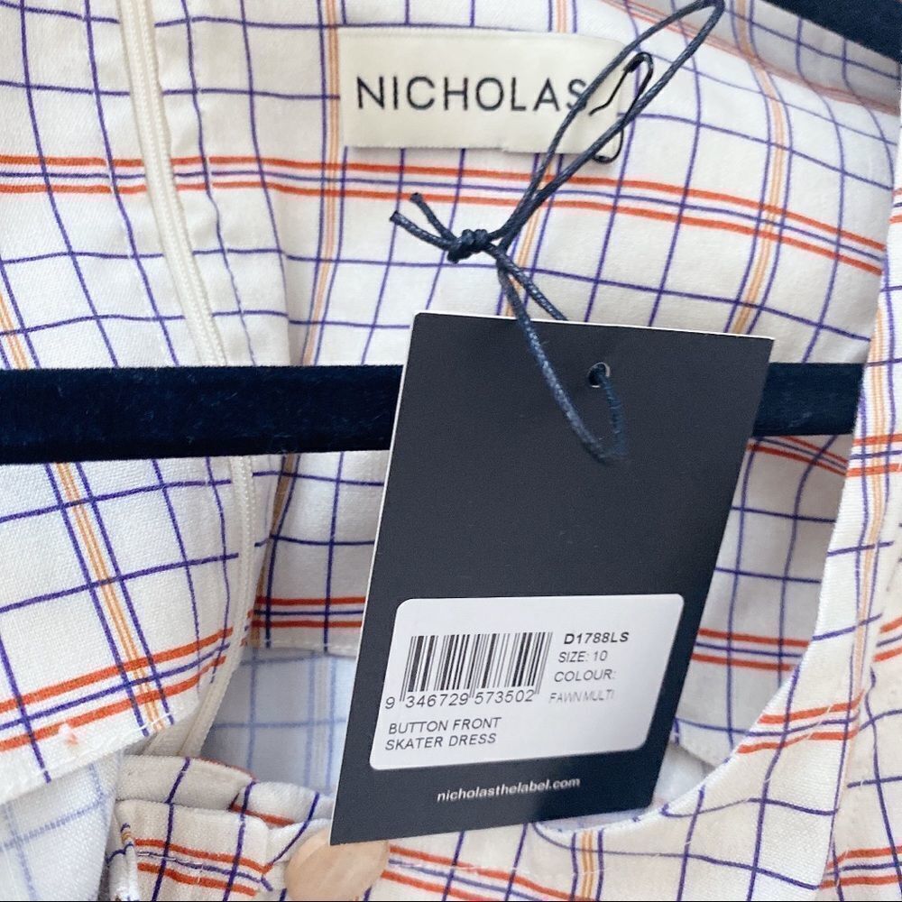 Nicholas Linen blend Button Front Check Mini Dress - Picture 6 of 12
